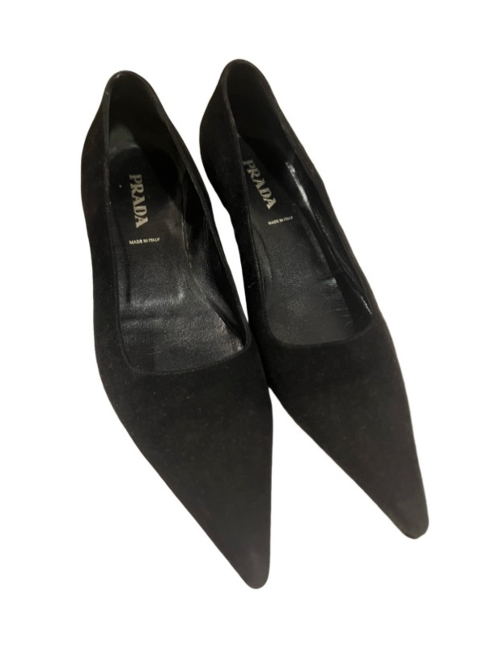 Prada Black Pointed Suede Chunky Kitten Heels